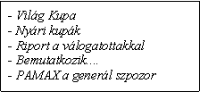 Szvegdoboz: - Vilg Kupa
- Nyri kupk- Riport a vlogatottakkal- Bemutatkozik....- PAMAX a generl szpozor